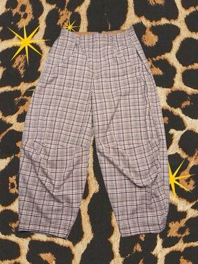 FREE PEOPLE | Turning Point Yellow Plaid Wide Leg Barrel Trousers | Size 4